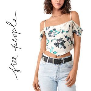 Free People Floral Off-Shoulder Top - Cream and Black NWOT